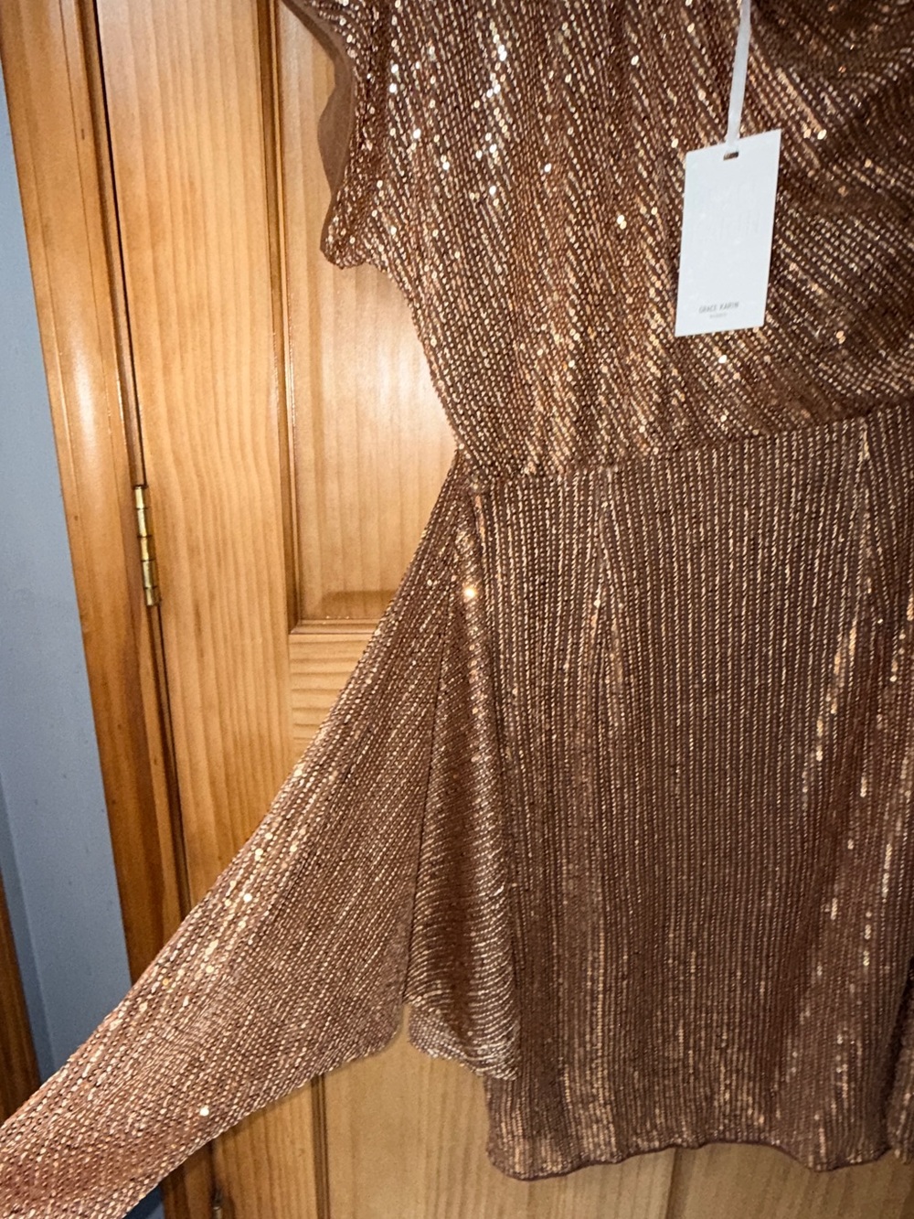 NWT Grace Karin Sequined Asymmetric Off Shoulder Bodycon Party Midi Dress-M - Picture 7 of 14